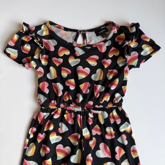 Picapino Rainbow Hearts Black One-Piece Romper Girls 4 - Picture 4 of 10